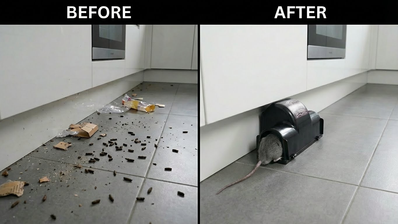 Signs of rat infestation in kitchen